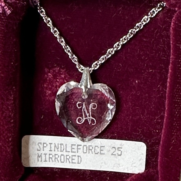 Vintage Hallmark Crystal Glass Heart "N" Pendant Chain Silver Tone Necklace 20" - Picture 2 of 8